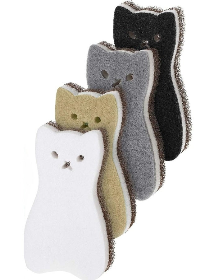 Colorful 4 Pieces Cat-Shaped Scrubbing Sponges – Multi-Purpose Kitchen and Household Non-Scratch Dishwashing Sponges – Fun Cute Design for Adults and Kids - Image 1